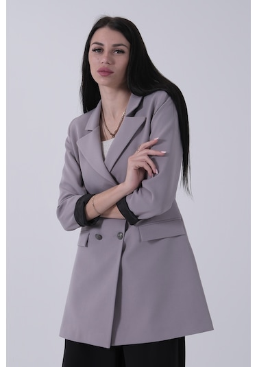 Feminist Gri Astarlı Düğme Kapamalı Blazer Ceket 0105123.06 Gri
