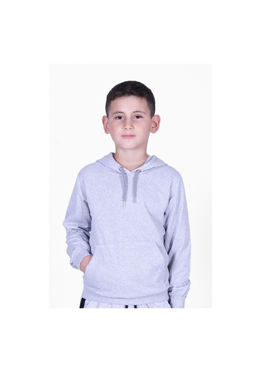 Fyk Kids Düz Kanguru Cepli Kapşonlu Sweatshirt Gri