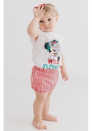 Minnie Mouse Lisanslı Pamuk Beyaz Kız Bebek Alt Üst Takım Mn17461 Beyaz