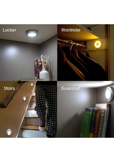 Konesam 6 Led Pır Hareket Sensörlü Gece Lambası - Kablosuz Otomatik Aç/kapat - Dolap, Koridor, Yatak Odası Işığı Gümüş, Beyaz Işık Gümüş