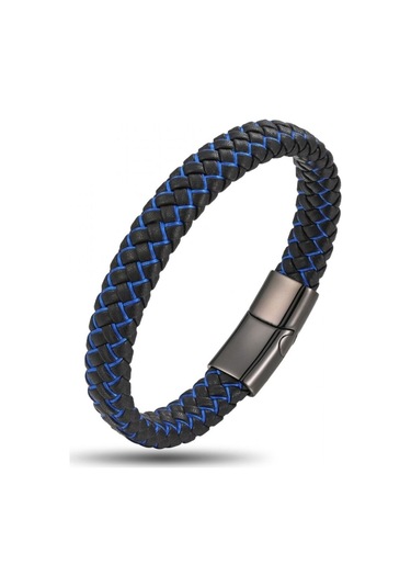 Casera's Mavi Siyah Deri Örgü Ve Çelik Erkek Bileklik Csr2220029