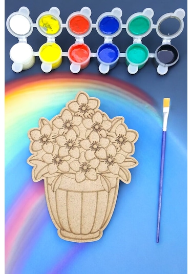 Vazolu Çiçek Ahşap Boyama Seti, Okul Aktivite Etkinlik Sanat