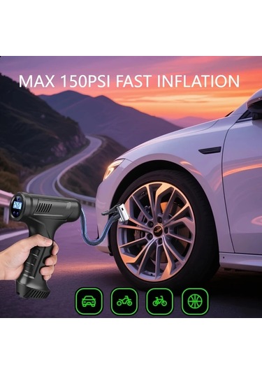 Xuweiwei Kablosuz Taşınabilir Hava Kompresörü 150psı Usb C Şarj Lityum Pil Otomatik Durma Dijital Ekran Araba Motosiklet Bisiklet Lastik Şişirici