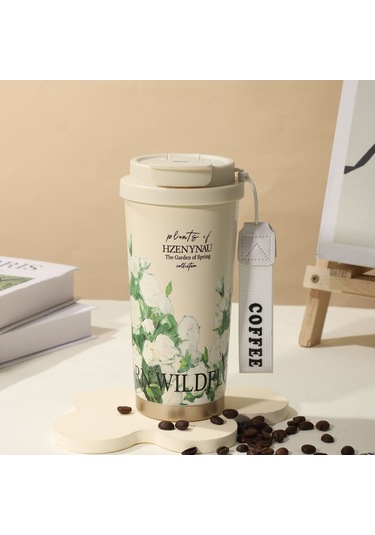 Net Kırmızı Yüksek Değerli Erkekler Ve Kadınlar Soğuk Kahve Fincanı Açık Araba Paslanmaz Çelik Çift İçecek Termos Fincan Hediye Çift İçecek Kahve Fincanı 500ml Beyaz Gül 5d El Sanatları