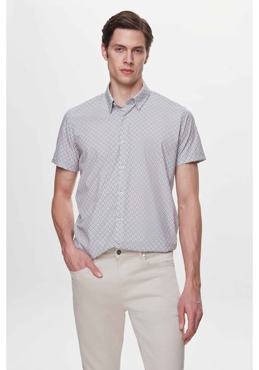 Twn Slim Fit Taş Baskılı Easy Iron Gömlek 4ec02ad042802 S01