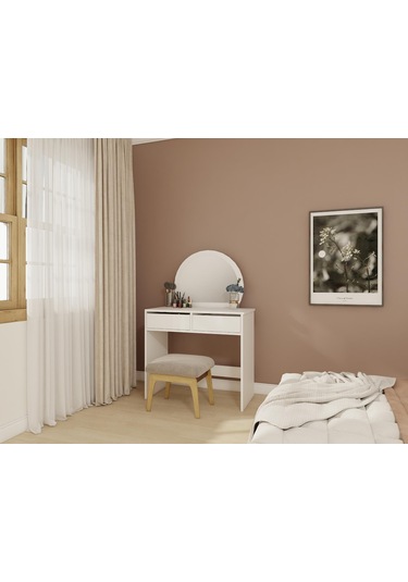 Huzur Makyaj Masası Beyaz Renk Beyaz