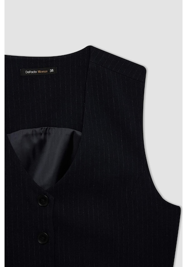 Defacto V Yaka Çizgili Düğmeli Blazer Yelek C2027AX24AUNV91 Lacivert