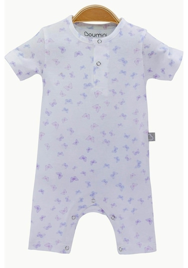 Bebek Şort Tulumu Kelebekler Kısa Kollu Doğal Kumaş Pamuklu Tulum - Lila