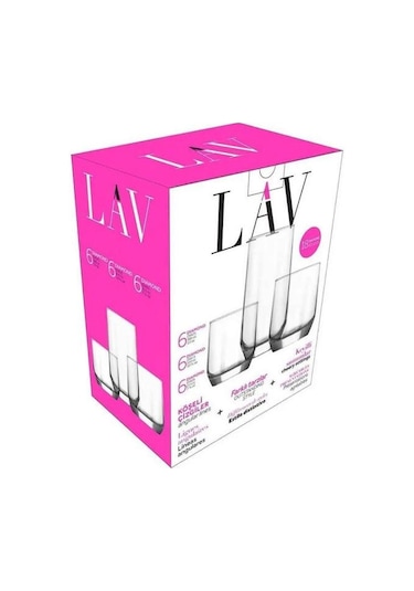 Lav Gold Yaldızlı Diamond 18 Parça Meşrubat Su Takımı