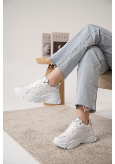 D383 Günlük Ortopedik Kadın Sneaker Spor Ayakkabı Beyaz