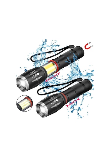 Valkyrie 8000 Lümen Cob Lambalı T6 Mıknatıslı El Feneri - 6 Mod - 500 Metre Mesafe Siyah