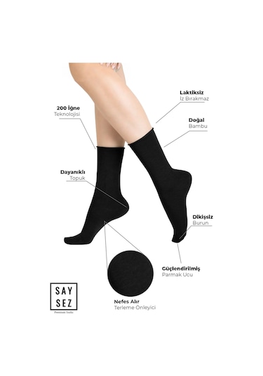 Bambu Kadın Lastiksiz Asorti Soket Dikişsiz Premium Çorap 3lü Pkt Siyah - Beyaz - Gri