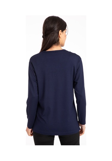 Kadın Orta Yaş ve Üzeri Dört Mevsim V Yaka Rahat Kalıp Likralı Viskoz Anne Penye Bluz 140-Lacivert