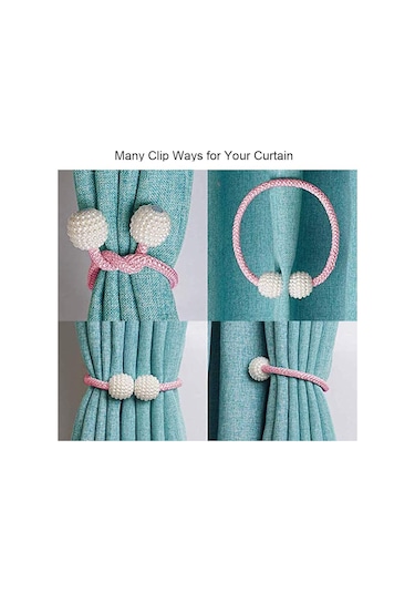 Pembe 2'li Manyetik Perde Tutucular, Pratik Perde Tutucular, Dekoratif Boncuk İpleri, Küçük, İnce Veya Şeffaf Pencere Perdeleri İçin Tutucular Diğer