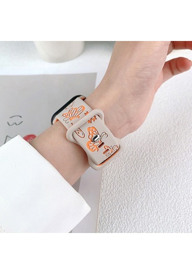 iOs Watch Uyumlu Serisi İçin 4 40mm Renkli Kelebek Desenli 8 Şekilli Toka Silikon Saat Bandı Starlight㪶ꞁ