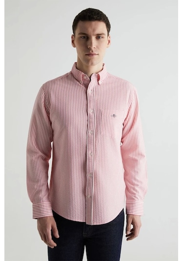 Gant Erkek Pembe Regular Fit Klasik Yaka Çizgili Gömlek Pembe