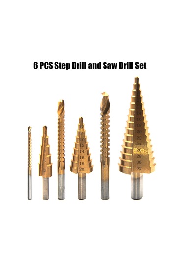 Suofeng Hss Ti Kaplama 3 Adet Aşama Matkap 4-12/20/32mm + 3 Adet Testere Matkap 3/6/8mm 6'lı Set - Ev Ve Endüstri Kullanıma Uygun