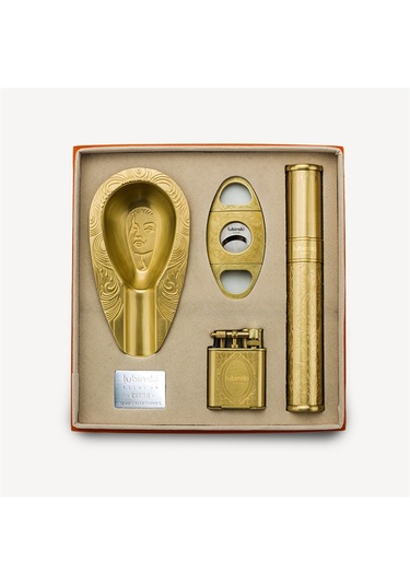 Lubinski Yeni Seri Dörtlü Motif İşlemeli Gold Puro Seti