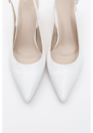 Value Beyaz Desenli Kadın Topuklu Ayakkabı Beyaz Yılan Beyaz