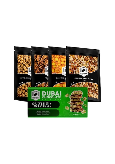 One Chocolate Karışık Kuruyemiş 4'lü + Dubai Çikolatası 200 G