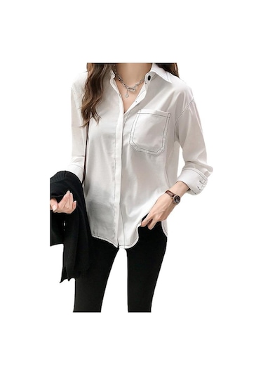 Sarı 2023 Moda Gevşek Tembel Gömlek Kadın Uzun Kollu Vintage Katı Altlık Trendi Sarı