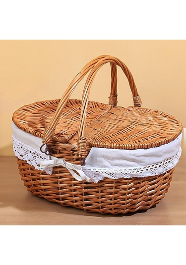 Homyl Piknik Sepeti Kırsal Pratik Hasır Depolama Park Açık Beyaz