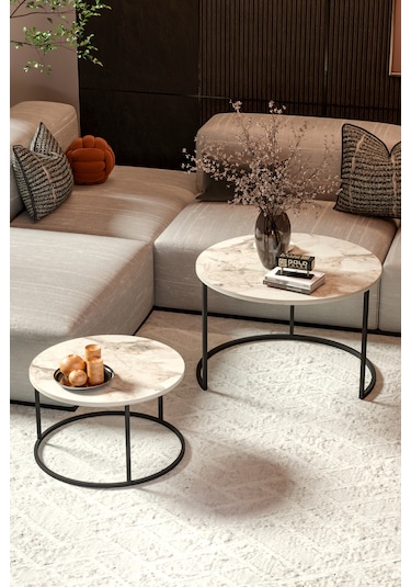 Orta Sehpa Bade İkili Lüx Yan Sehpa Masa Efes Ekru