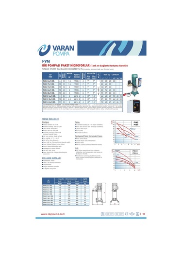 Varan Pvm12-6x1 Hıd Noril Fanlı Tek Pompalı Hidrofor 4 HP / 3 kW Trifaze 380 V, 66 Mss, 20 M3/h