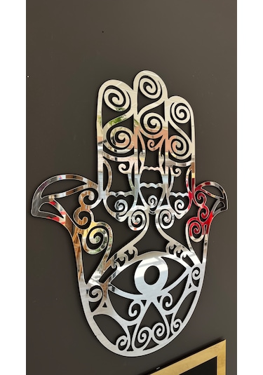 Hamsa Fatma Ana Eli Mdf Üzeri Aynalı Gümüş Pleksi Tablo 60x50 Cm