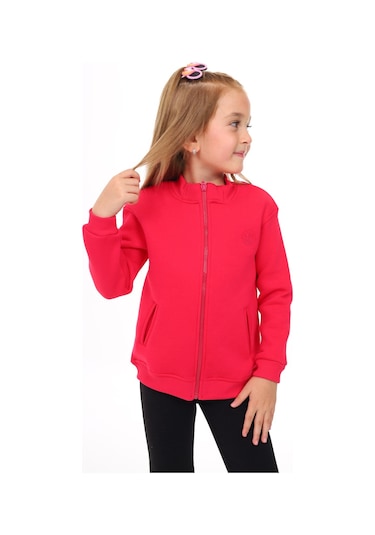 Toontoy Kız Çocuk Nakışlı Hırka Koyu Fuşya