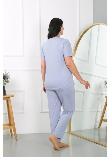 Akbeniz Kadın Büyük Beden Kısa Kol Penye Pijama Takımı Lila 202405-lila Lila