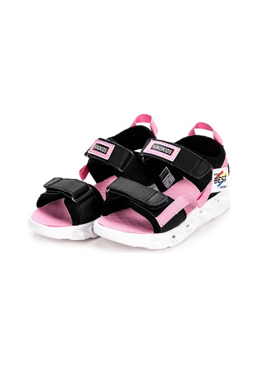 Kiko Kids 100 Işıklı Kız/erkek Çocuk Cırtlı Sandalet Ayakkabı 100 Siyah - Pembe