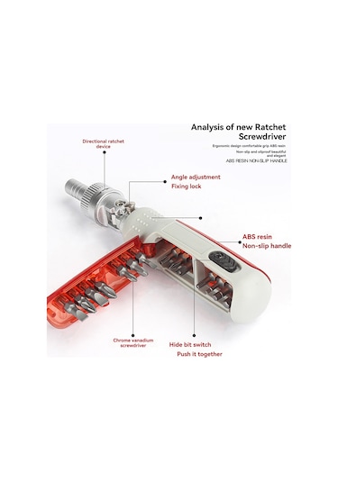 Maiyame 15'li Çok İşlevli Ratchet Tornavida Seti - Gizli Manyetik Uçlar, Ergonomik Abs Kolu, S2 Çelik Malzeme - Kırmızı