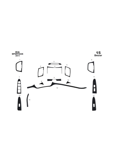 Kia Sportage Konsol-torpido Kaplama 2011 15 Parça-siyah Karbon Siyah Karbon