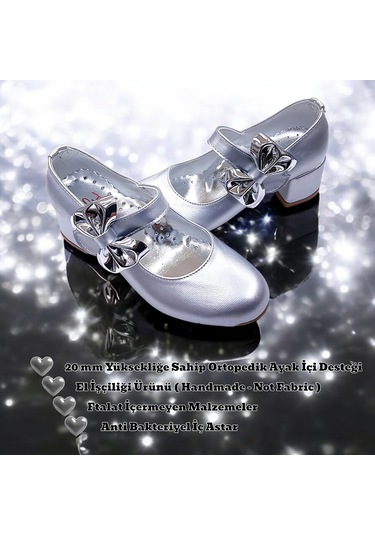 Beebron Ortopedik Topuklu Abiye Kız Çocuk Ayakkabı Glossy Series Abiayk2401 Baby Silver Gümüş