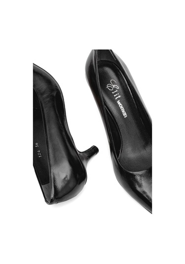 Elit Elysia Kadın Hakiki Rugan Deri Stiletto Siyah Siyah