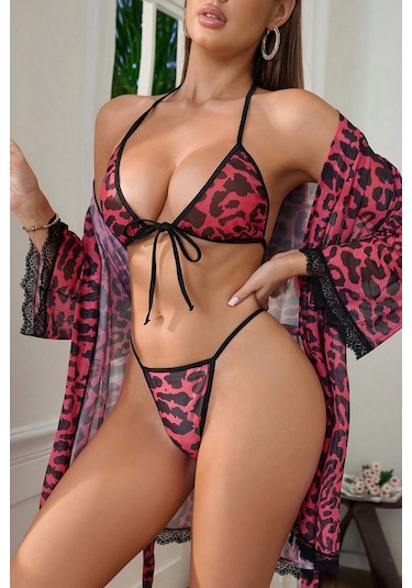 Merry See Gecelik Sabahlık Sütyen Külot 3 Lü Takım Çok Renkli