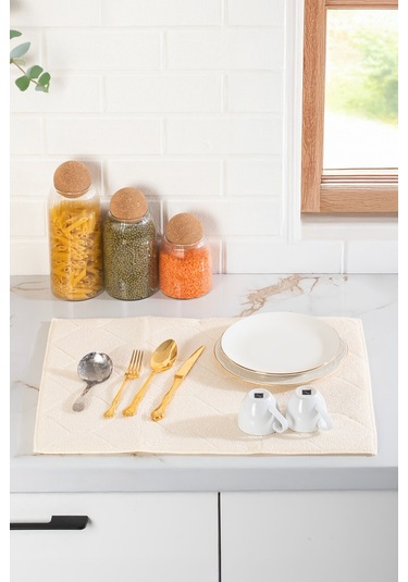 Porsima 3139-1 2li Mikrofiber Tezgah Üstü Kurutma Matı Süper Emici Bulaşıklık Krem Krem