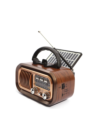 Yifomall Kahverengi Güneş Enerjili Taşınabilir Üç Bantlı Radyo - Bluetooth Hoparlör, Tf Kart/usb Çalma, Fm/am/kısa Dal, Pil İçeren