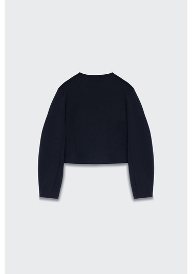 Kadın Lacivert Balon Kol Crop Blazer Lacivert