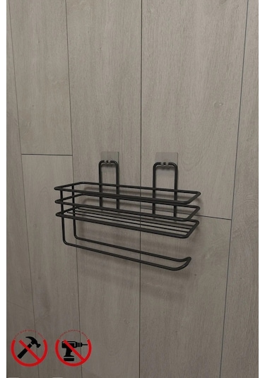 Yapışkanlı Raflı Kağıt Rulo Havluluk Peçetelik Siyah Banyo Mutfak Düzenleyici Raf Çok Renkli