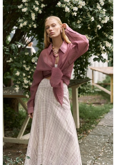 Mai Collection Mai Studios Co. Syaritta Oversize Bordo Transparan Gömlek bordo