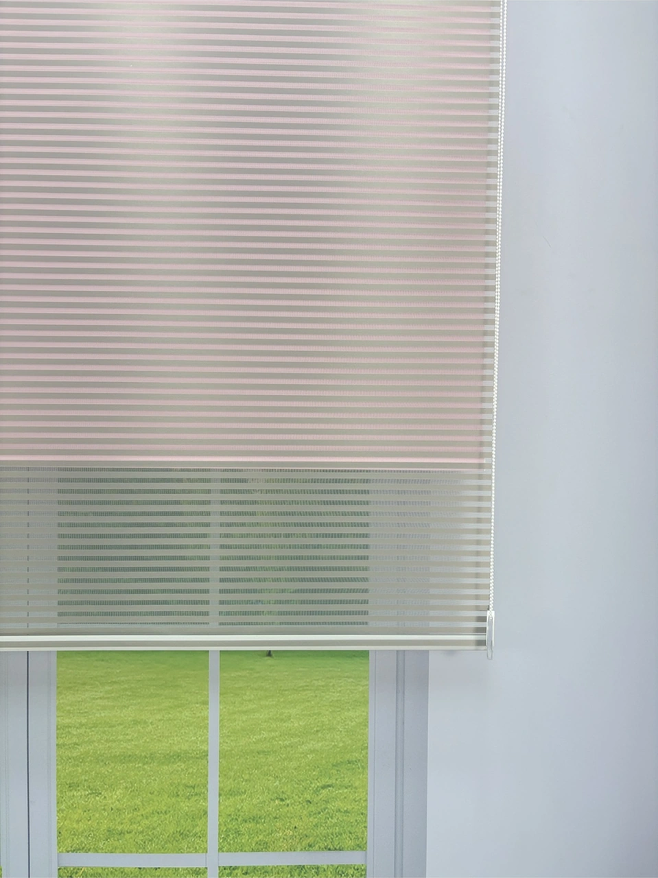 Luna Serisi Açık Gri Tül Pembe Stor Perde Işık Kontrollü, Çift Mekanizmalı, Kolay Montaj Pembe