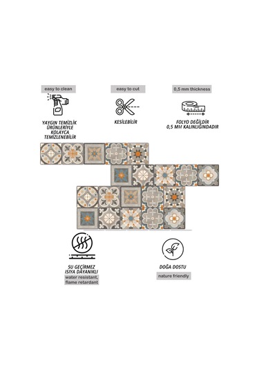 Tink Kendinden Yapışkanlı Kayısı Desenli Pvc Karo Kaplama 10x10 Cm 20'li Paket