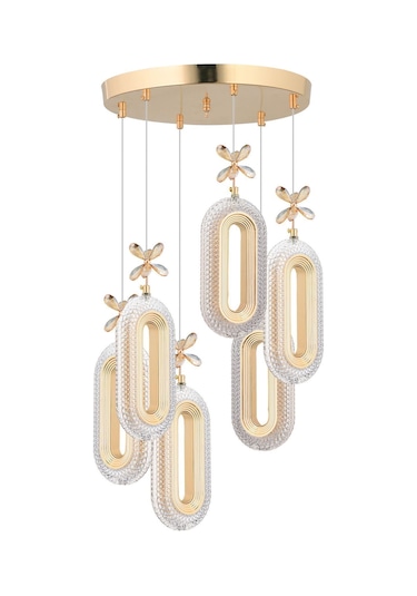 Alfa Led 6'lı Gold 3 Renk Modu Ledli Kristal Taşlı Modern Led Avize Gold