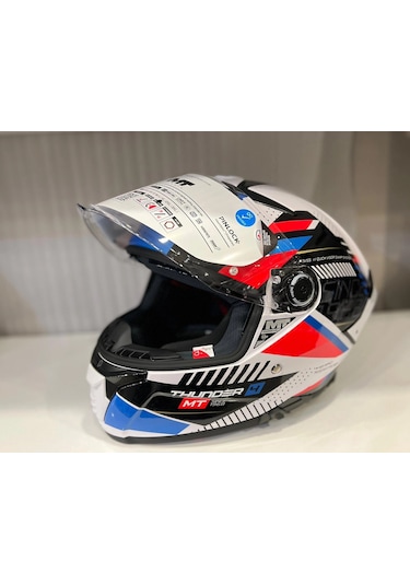 Kask Mt Thunder 4 Sv Luminence A7 Parlak Beyaz/mavi/kırmızı Çok Renkli