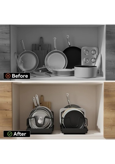 Honeybeeshop Siyah L-07 8 Bölmeli Çekmeceli Mutfak Düzenleyici Raf Ağır Metal Depolama Tencereler Tavalar İçin Ayarlanabilir Siyah