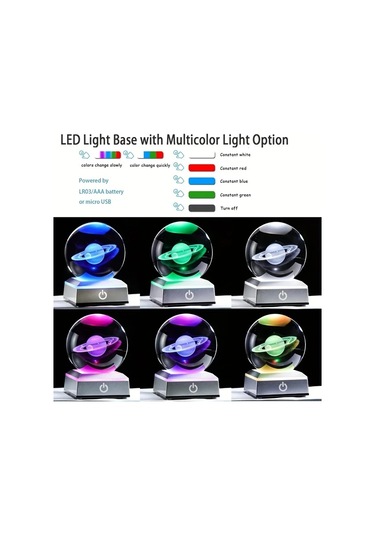 Honeybeeshop 1 Adet 3d Satürn Kristal Top Gece Lambası 8 Cm 3 15 İnç Modern Led Taban Dokunma Kontrollü Renk Değiştiren Cam Küre Uzay Temalı Masaüstü Lambası 16renk Şarj Edilebilir