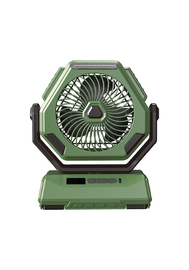 Symbee A26 Yeşil Kamp Fanı, 6000mah Pil, 3 Seviye Işık Ve Rüzgar, Otomatik Sallama, Portatif Dış Mekan Kullanıma Uygun