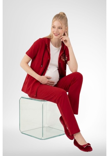 Mecit Pijama Mecit 6400 Kırmızı 3'lü Hamile Lohusa Pijama Takımı